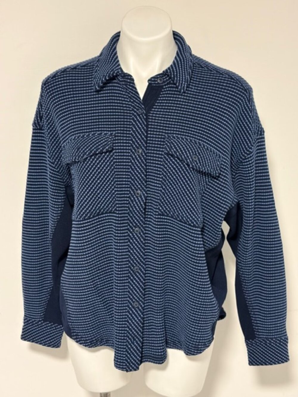 AERIE LUMBERJANE WAFFLE KNIT BLUE STRIPED OVERSIZED BUTTON UP TOP XS